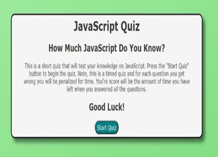 Screenshot of the JavaScript quiz application